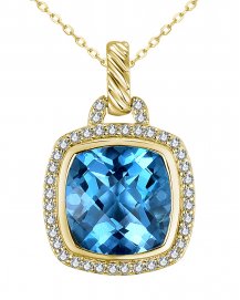 CUSHION SWISS BLUE TOPAZ DIAMOND PENDANT (TP2975)